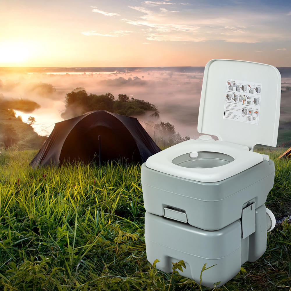 Costway 5.3 Gallon 20L Outdoor Portable Toilet w/ Level Indicator for RV Travel Camping