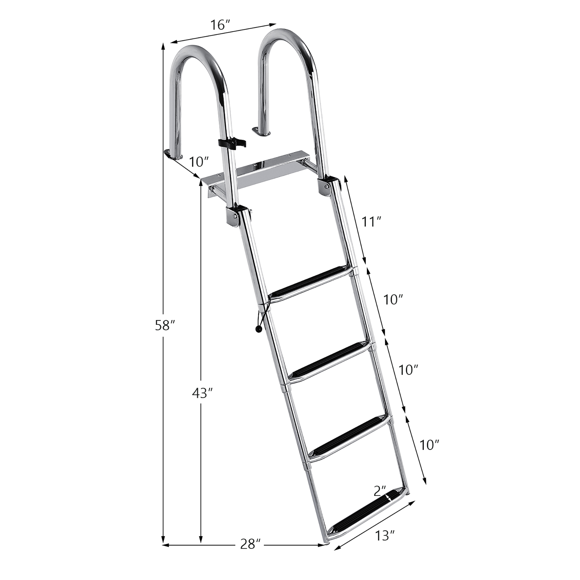 Costway 4 Step Pontoon Boat Ladder Stainless Steel Folding Telescoping Swim Deck Ladder
