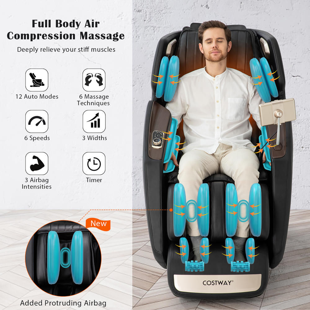 Costway 3D SL-Track Full Body Zero Gravity Massage Chair Recliner Thai Stretch