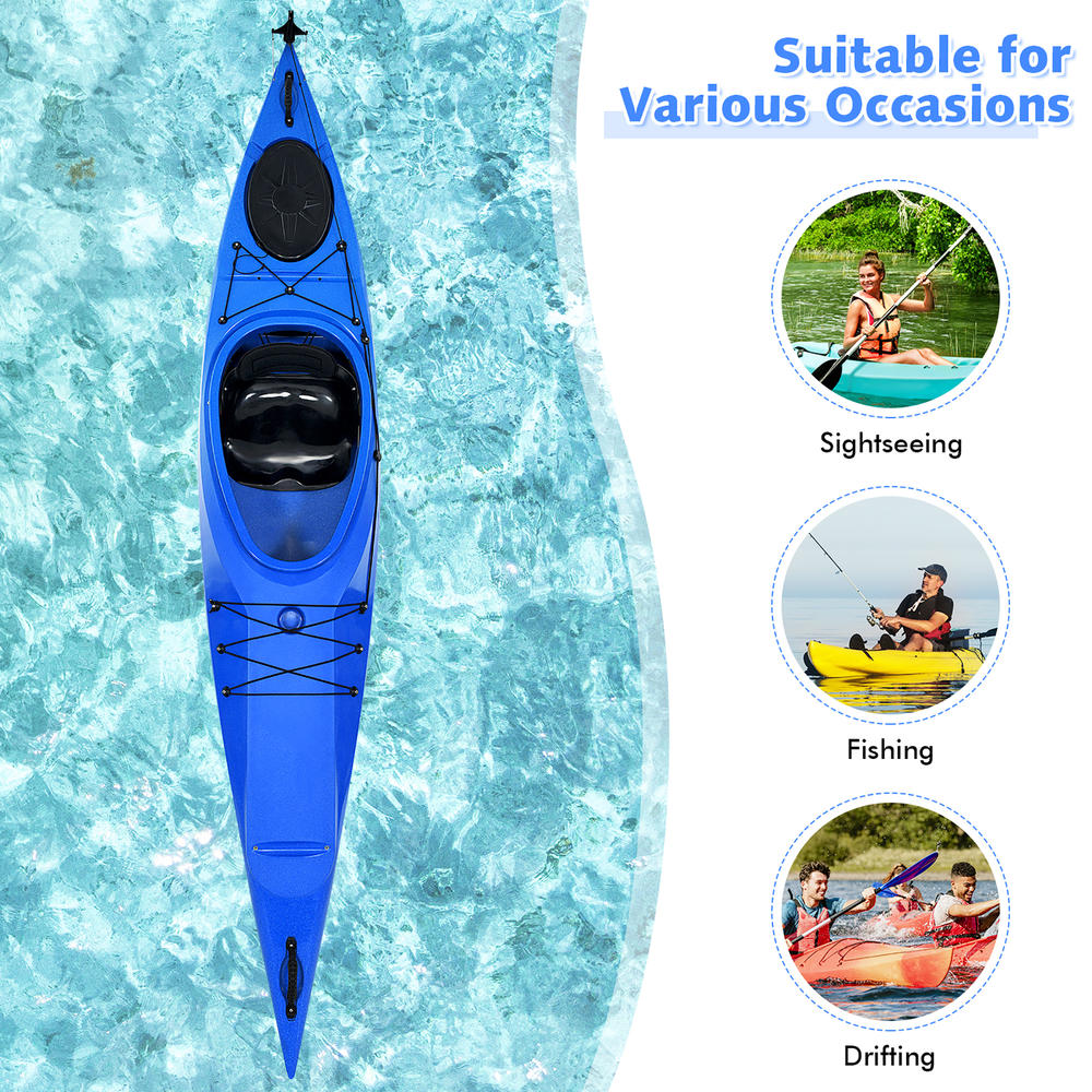 Costway Single Sit-in Kayak Single Fishing Kayak Boat W/ Paddle & Detachable Rudder