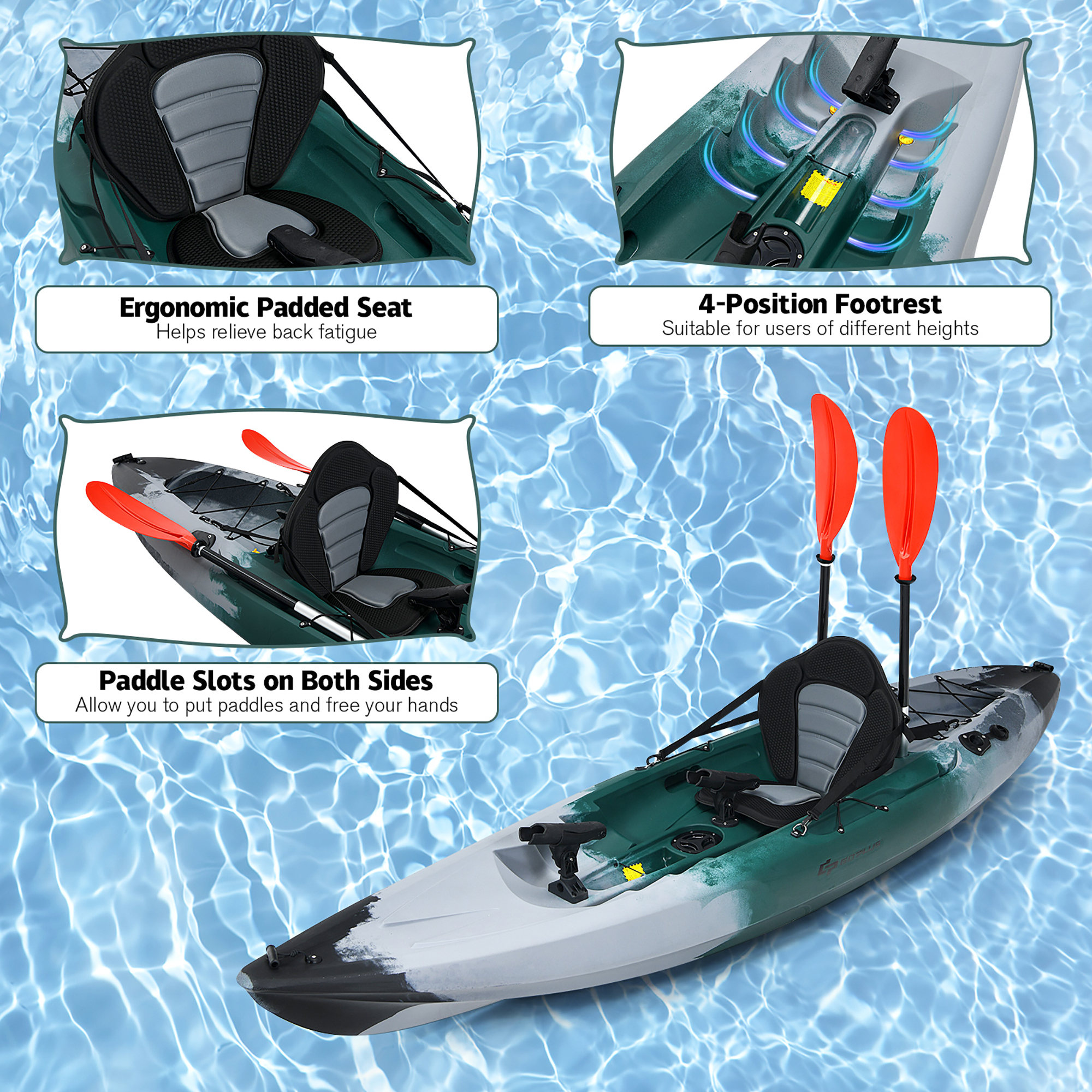 Costway Single Sit-on-Top Fishing Kayak Single Kayak Boat W/Fishing rod holders & Paddle