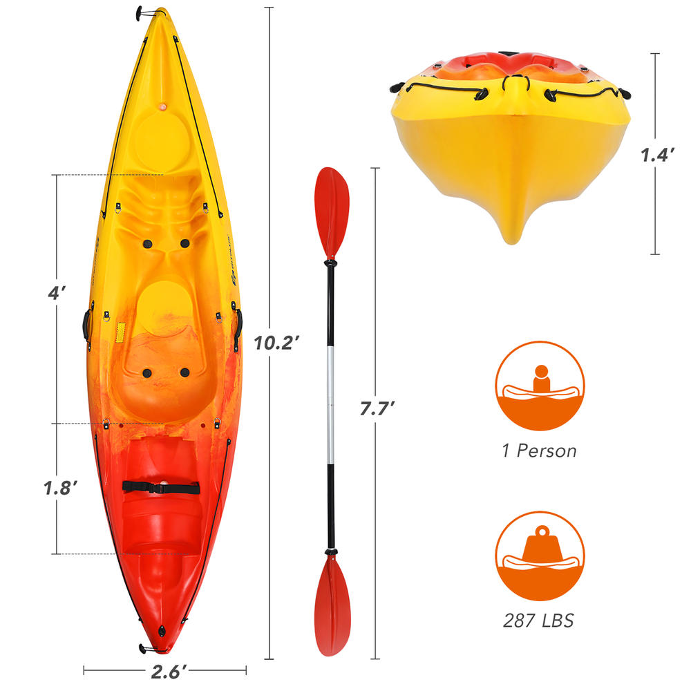 Costway Single Sit-on-Top Kayak 0ne Person Kayak Boat W/ Detachable Aluminum Paddle