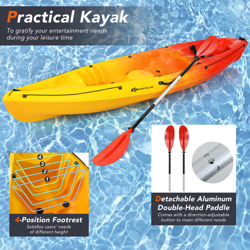 Costway Single Sit-on-Top Kayak 0ne Person Kayak Boat W/ Detachable Aluminum Paddle