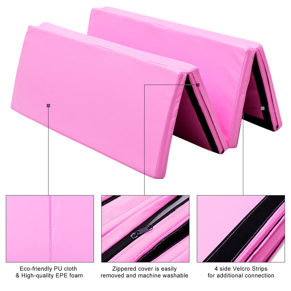 Costway 4'x6'x2'' Gymnastics Mat PU Thick Folding Panel Gym Pink