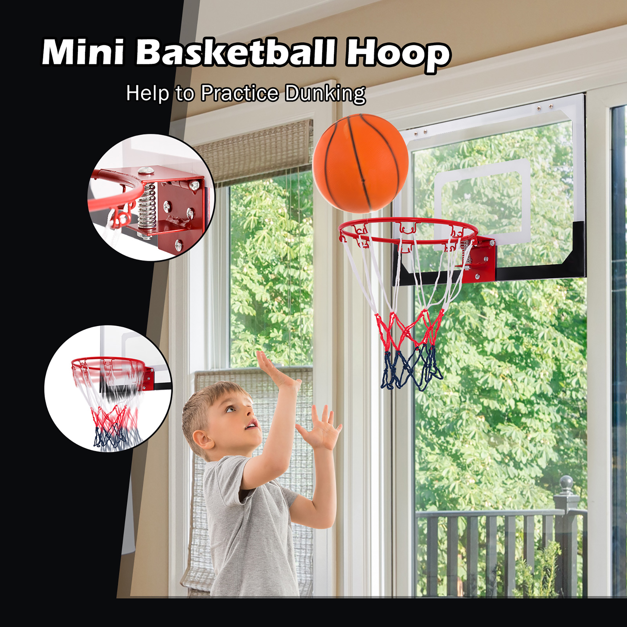 Costway Over-The-Door Mini Basketball Hoop Includes Basketball & Hand ...