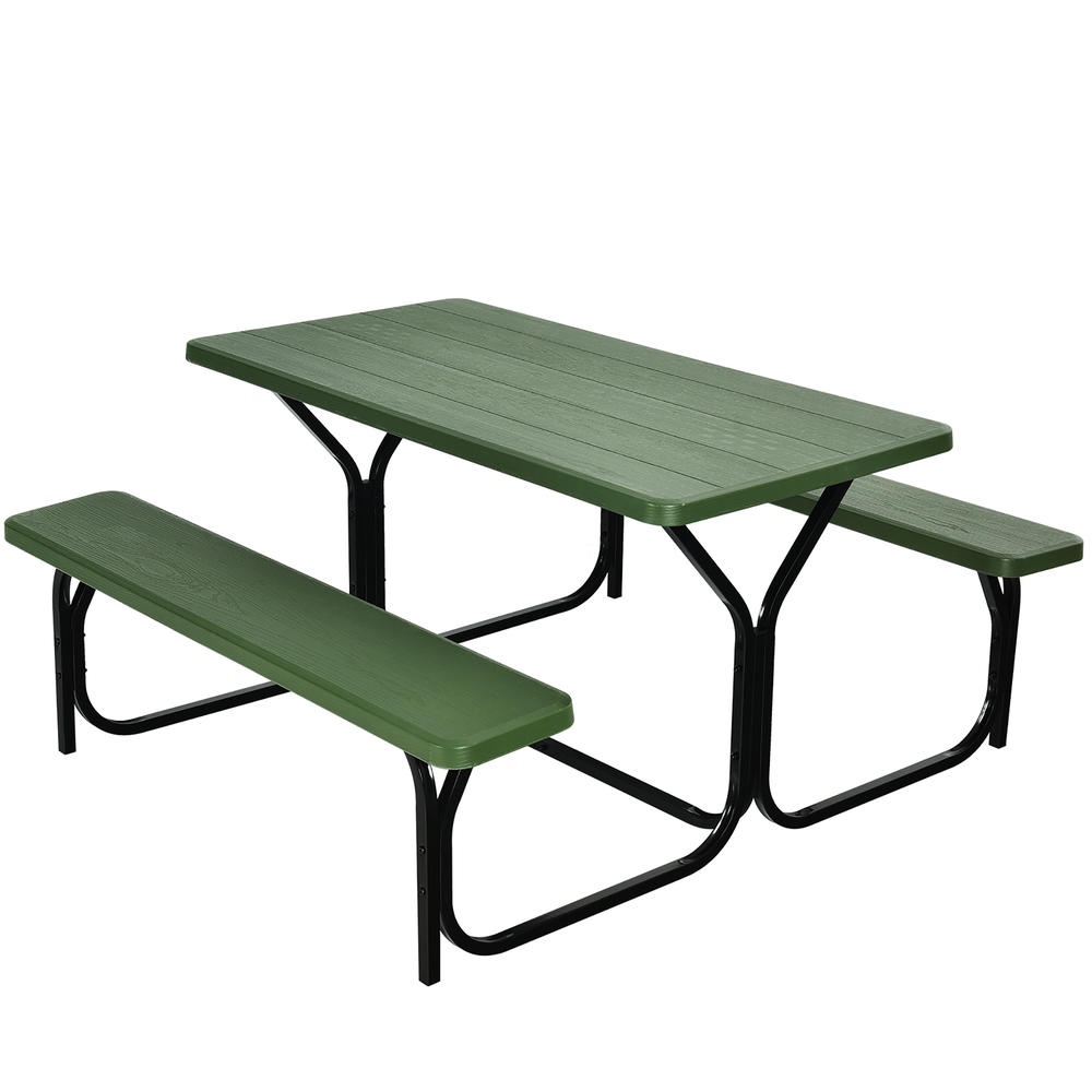 Costway Picnic Table Bench Set Outdoor Camping Backyard Garden Patio Party All Weather Gray/Green