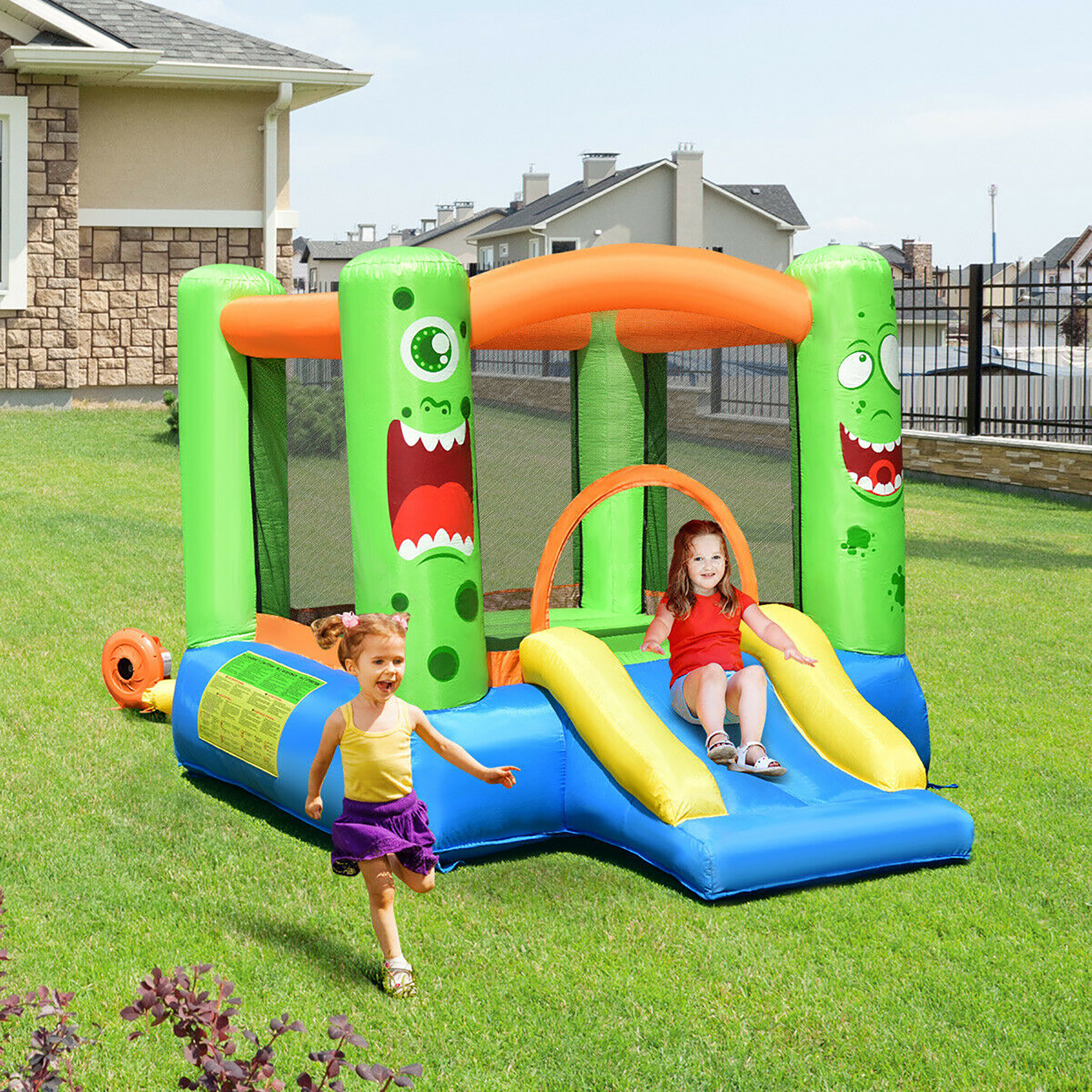 Costway Inflatable Bounce House Jumper Castle Kids Playhouse w/ Basketball Hoop & Slide