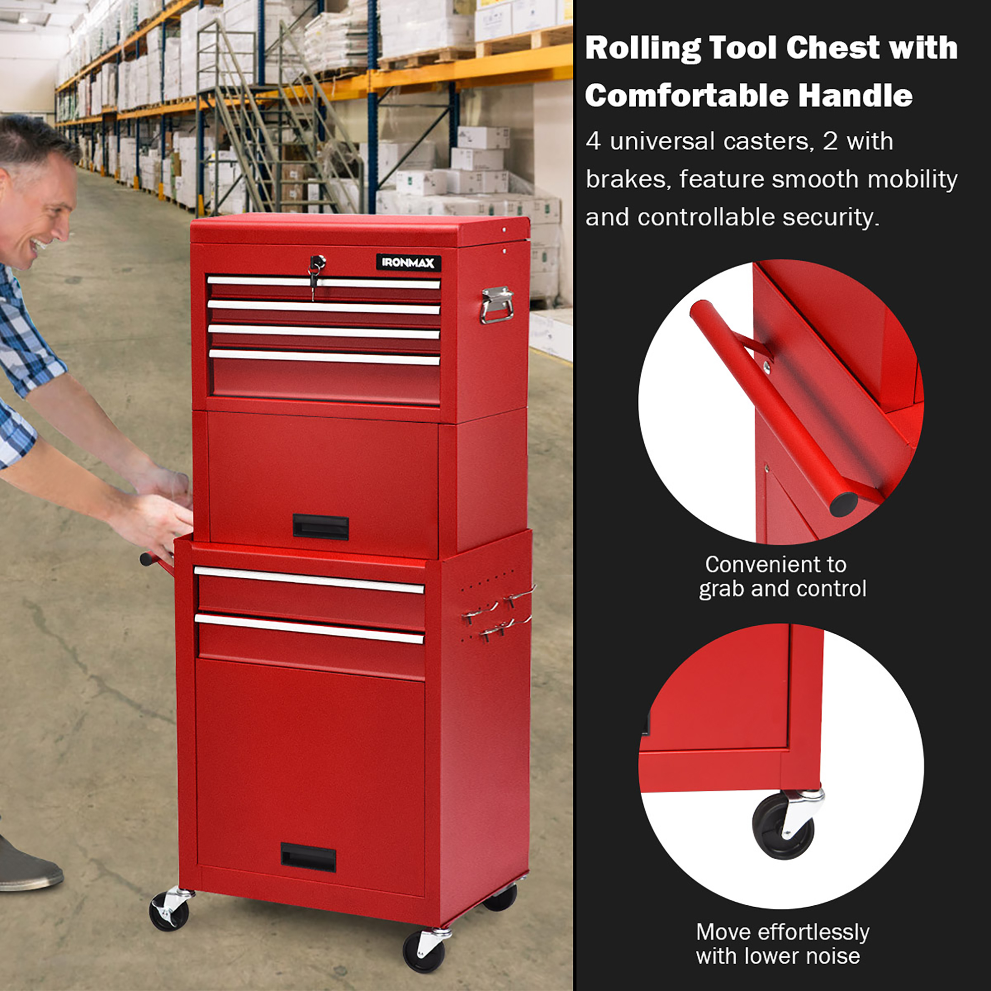 Costway 6-Drawer Rolling Tool Chest Storage Cabinet w/Riser Red