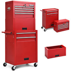 Costway 6-Drawer Rolling Tool Chest Storage Cabinet w/Riser Red