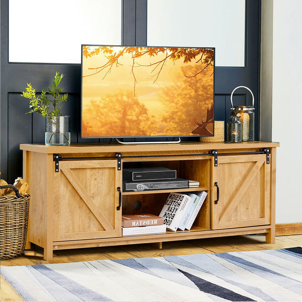 Costway TV Stand Media Center Console Cabinet Sliding Barn Door for TV's 60''