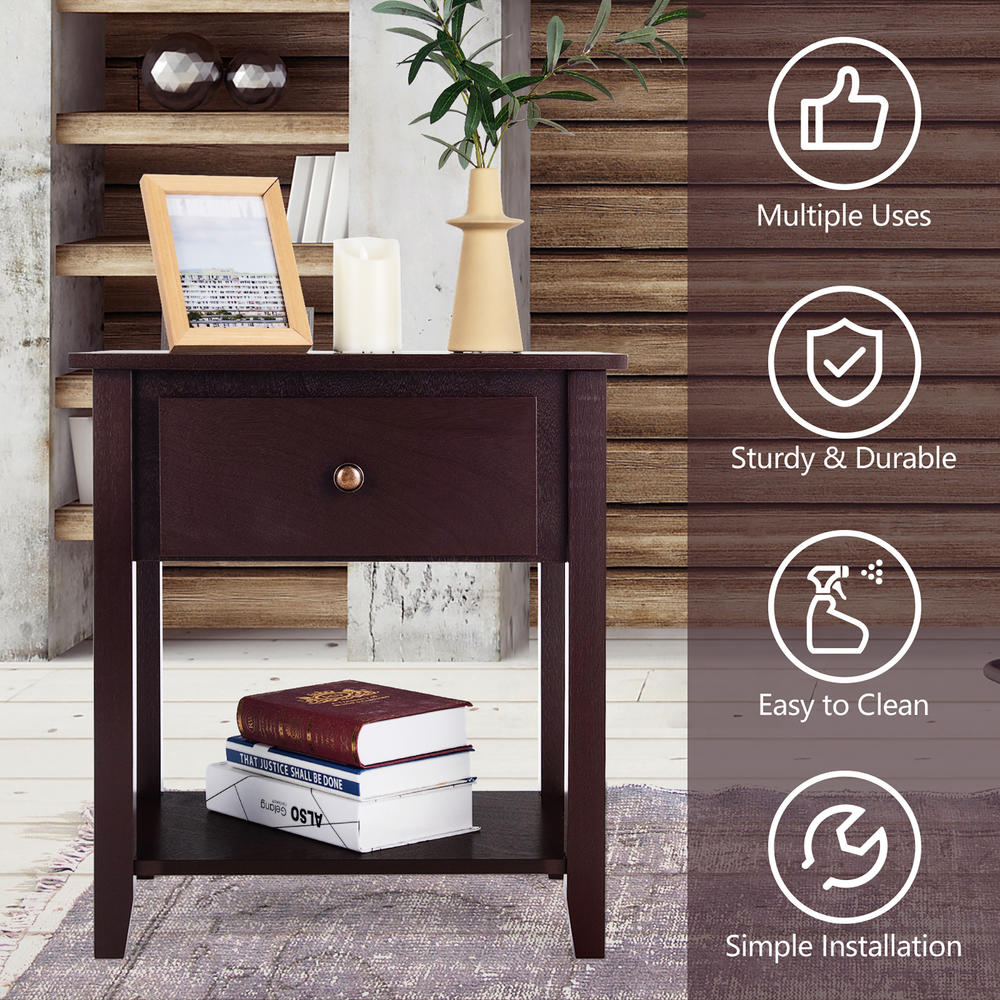 Costway Nightstand Beside Table Chest Sofa Table End Table Accent Table White