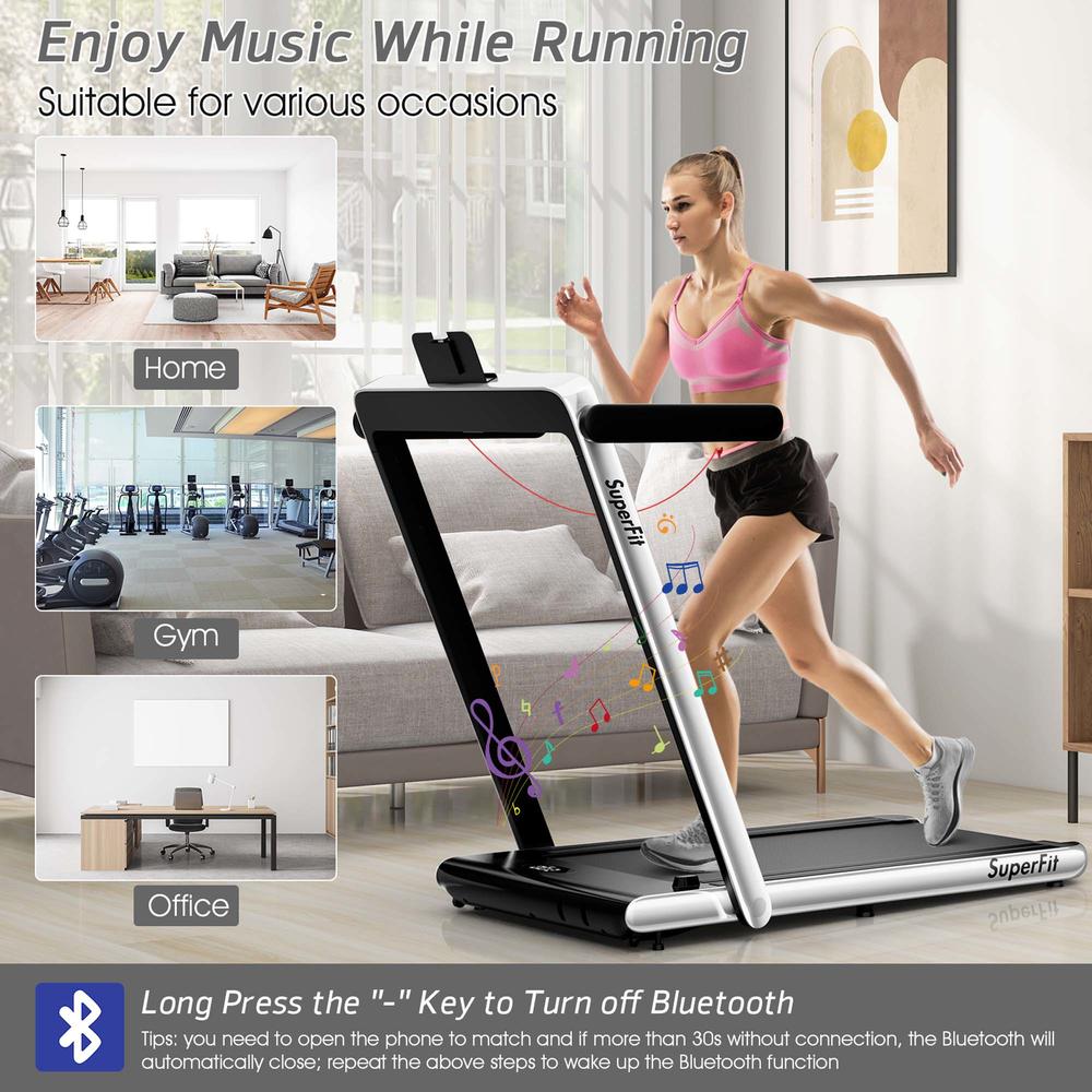 Costway SuperFit Up To 7.5MPH 2.25HP 2 in 1 Dual Display Screen Folding Treadmill Jogging Machine W/APP Control White
