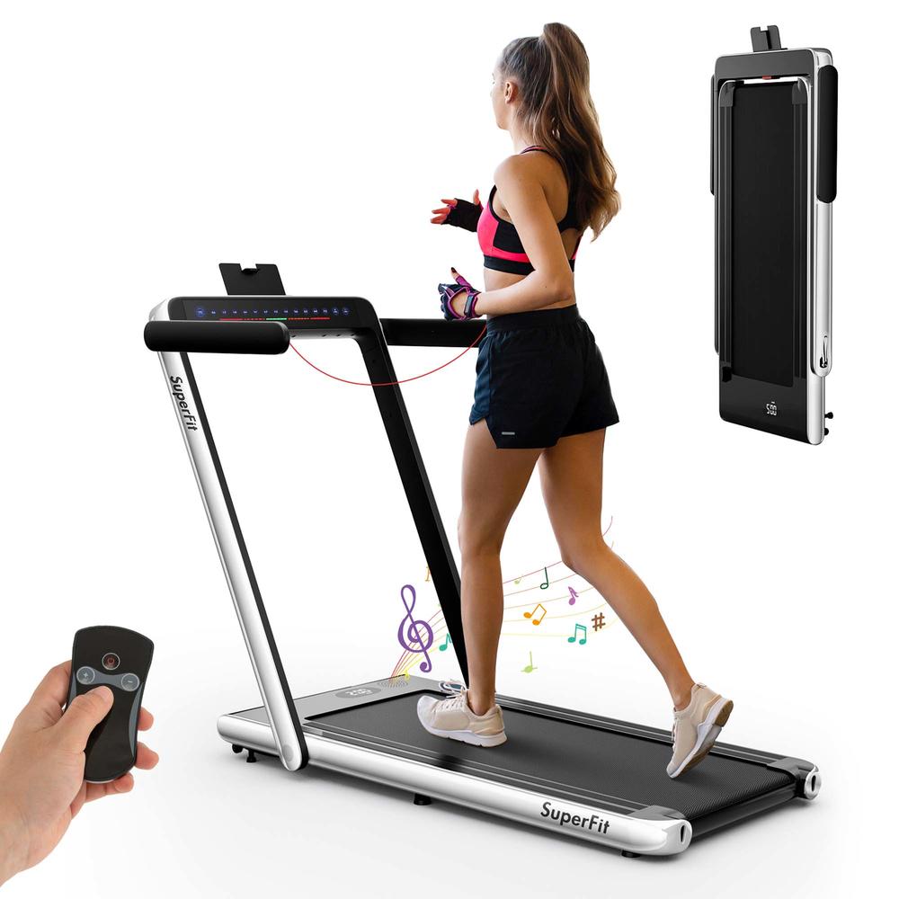 Costway SuperFit Up To 7.5MPH 2.25HP 2 in 1 Dual Display Screen Folding Treadmill Jogging Machine W/APP Control White