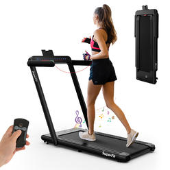 Costway SuperFit Up To 7.5MPH 2.25HP 2 in 1 Dual Display Screen Treadmill Jogging Machine W/APP Control Black