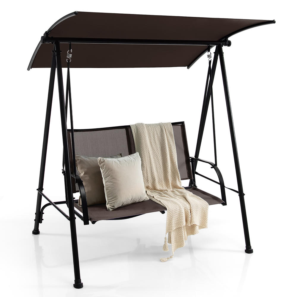 Costway 2-Seat Patio Swing Porch Swing with Adjustable Canopy for Garden Black/Dark Brown
