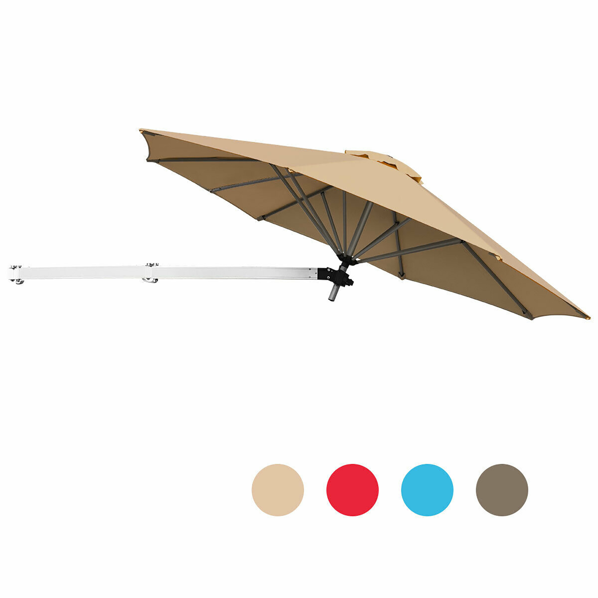 Costway 8ft Wall-Mounted Umbrella Telescopic Folding Tilt Sun Shade Tan\Turquoise