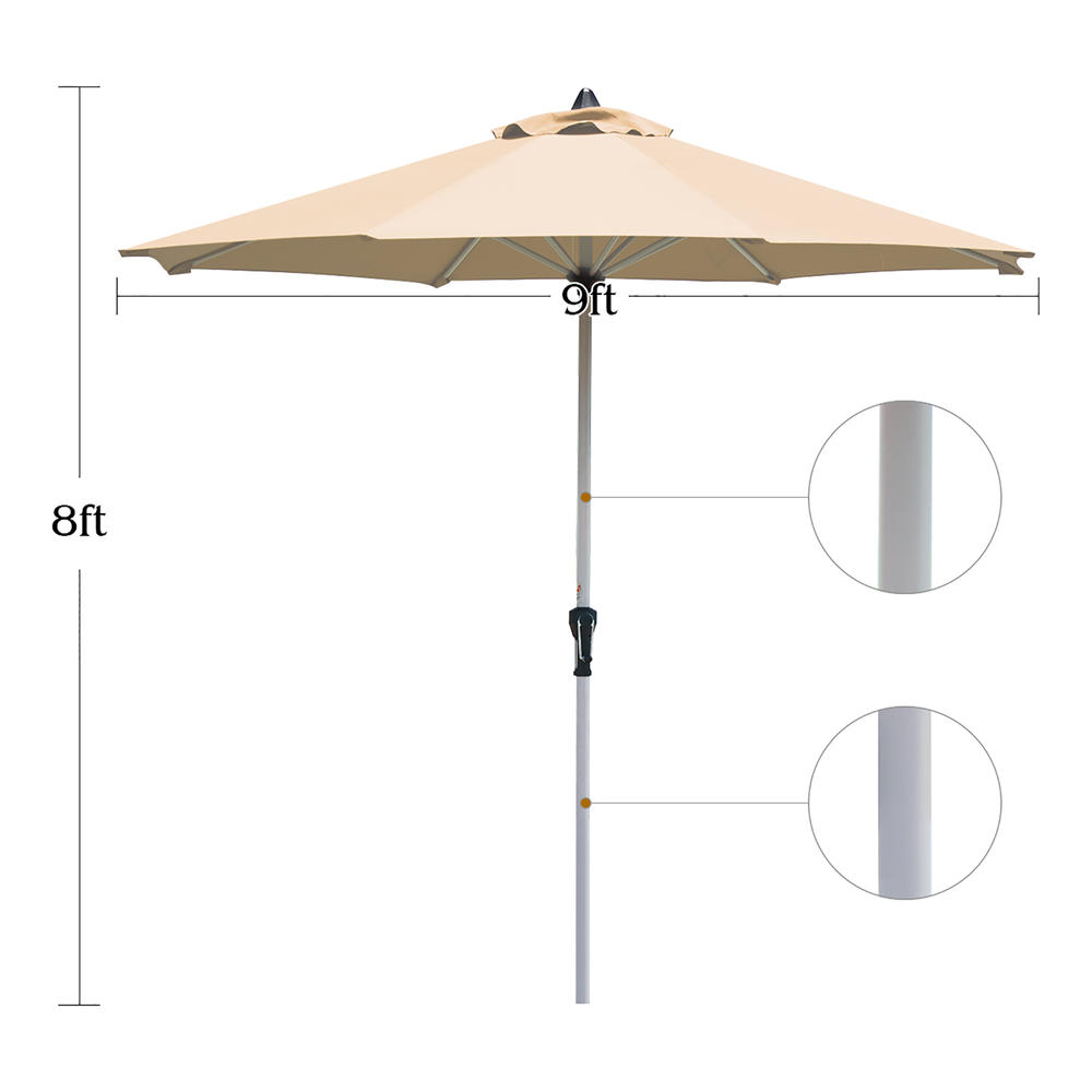 Costway 9' Patio Market Umbrella Outdoor Table  Aluminum Crank W/8 Rib