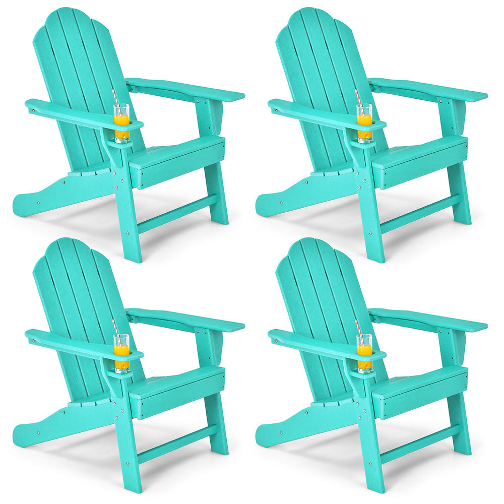 Costway 4PCS Patio Adirondack Chair Weather Resistant Garden Deck W/Cup Holder White\Black\Grey\Turquoise