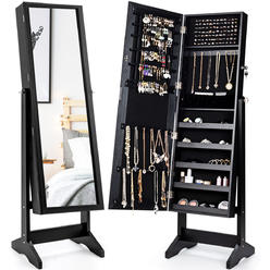 Costway Jewelry Cabinet Stand Mirror Armoire Lockable Organizer Large Storage Box White\Black\Brown