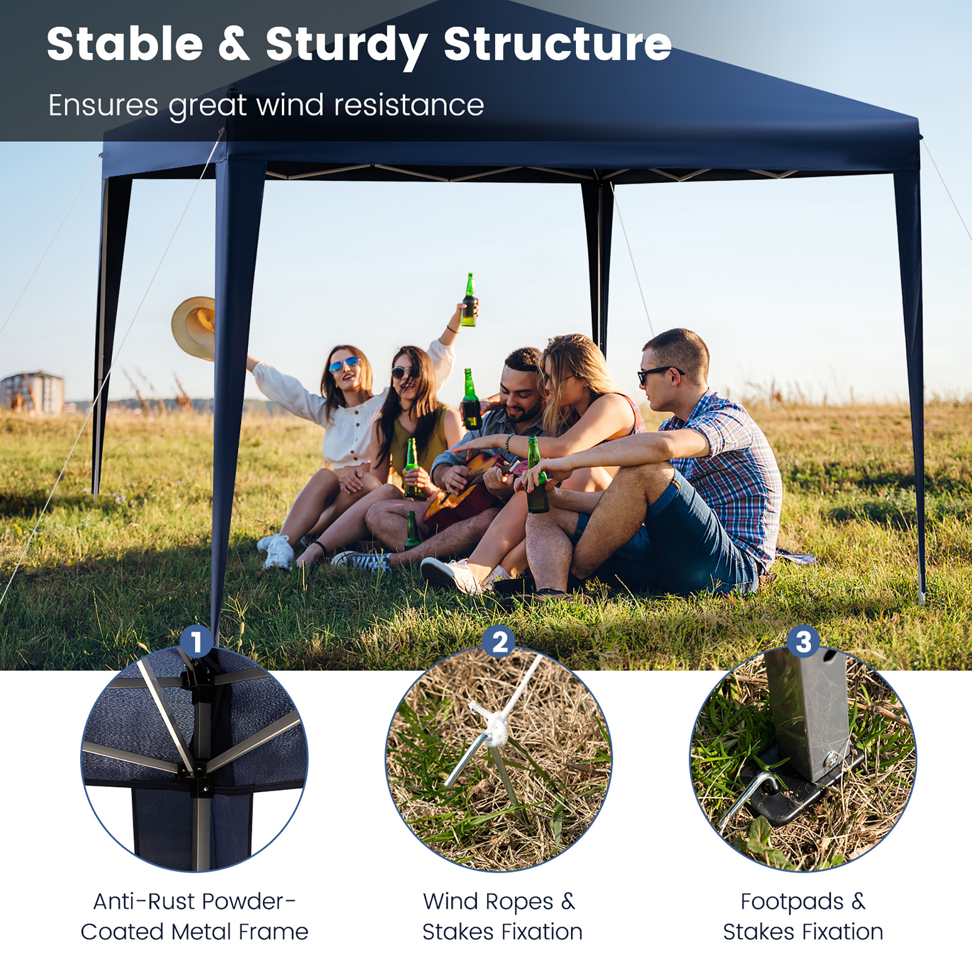Costway Patio 10x10ft Outdoor Instant Pop-up Canopy Folding Sun Shelter Carry Bag Navy/Grey/White