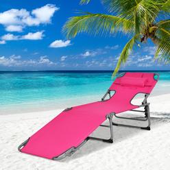 Costway Goplus Outdoor Beach Lounge Chair Folding Chaise Lounge with Pillow Blue\Blue&Green\Black\Grey\Turquoise\Pink\Beige