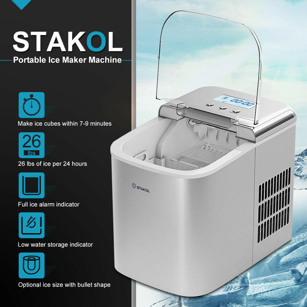 Costway STAKOL Stainless Steel Ice Maker Countertop 26LBS/24H LCD Display W/Scoop Portable New