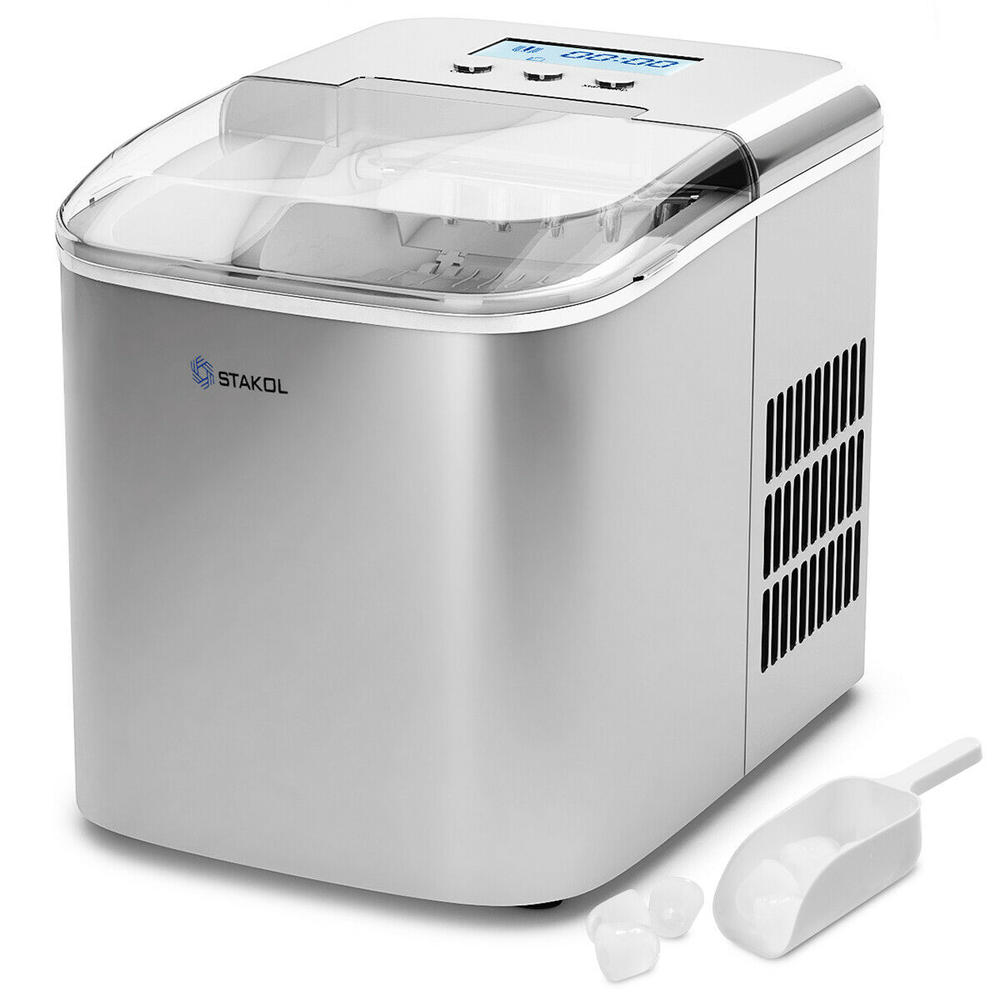 Costway STAKOL Stainless Steel Ice Maker Countertop 26LBS/24H LCD Display W/Scoop Portable New