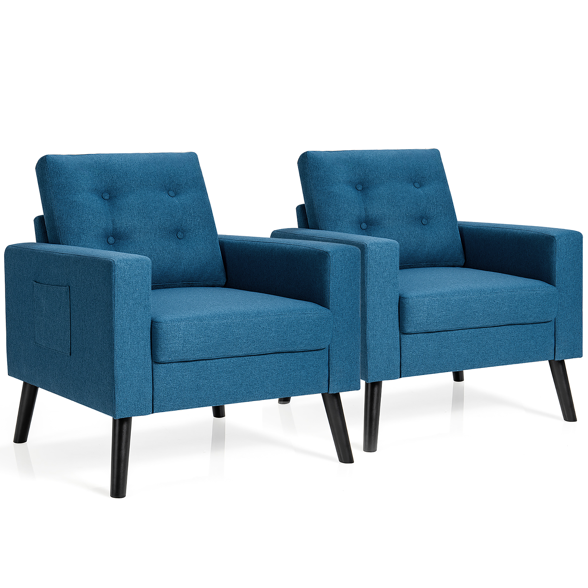 Costway Set of 2 Accent Armchairs Upholstered Single Sofa Chairs w/ 2-Side Pockets