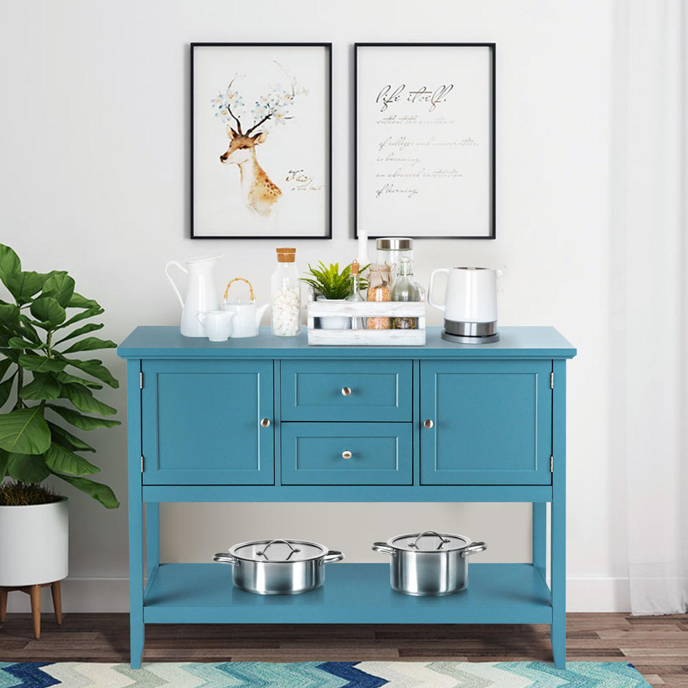 Costway Sideboard Buffet Table Wooden Console Table w/ Drawers & Storage Cabinets Blue