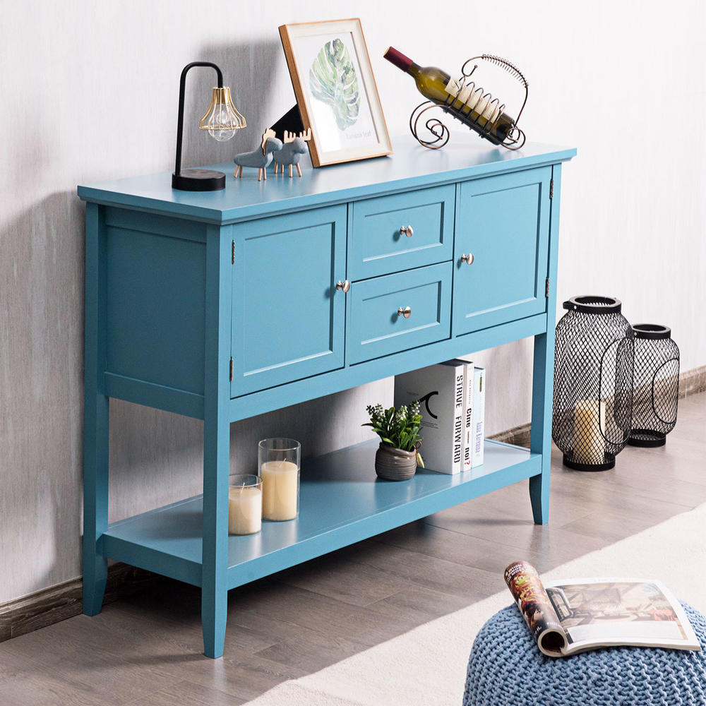 Costway Sideboard Buffet Table Wooden Console Table w/ Drawers & Storage Cabinets Blue
