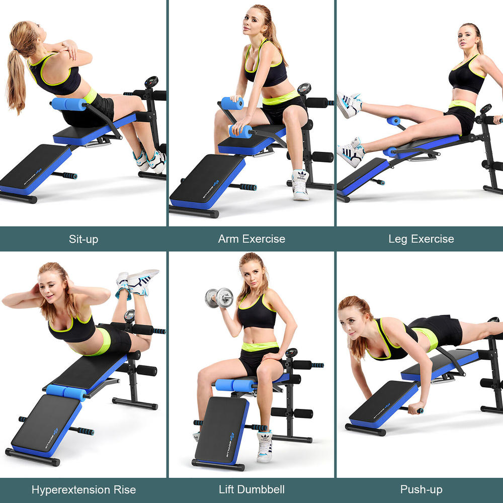 Costway Goplus Multi-Functional Foldable Weight Bench Adjustable Sit-up Board w/ Monitor Blue