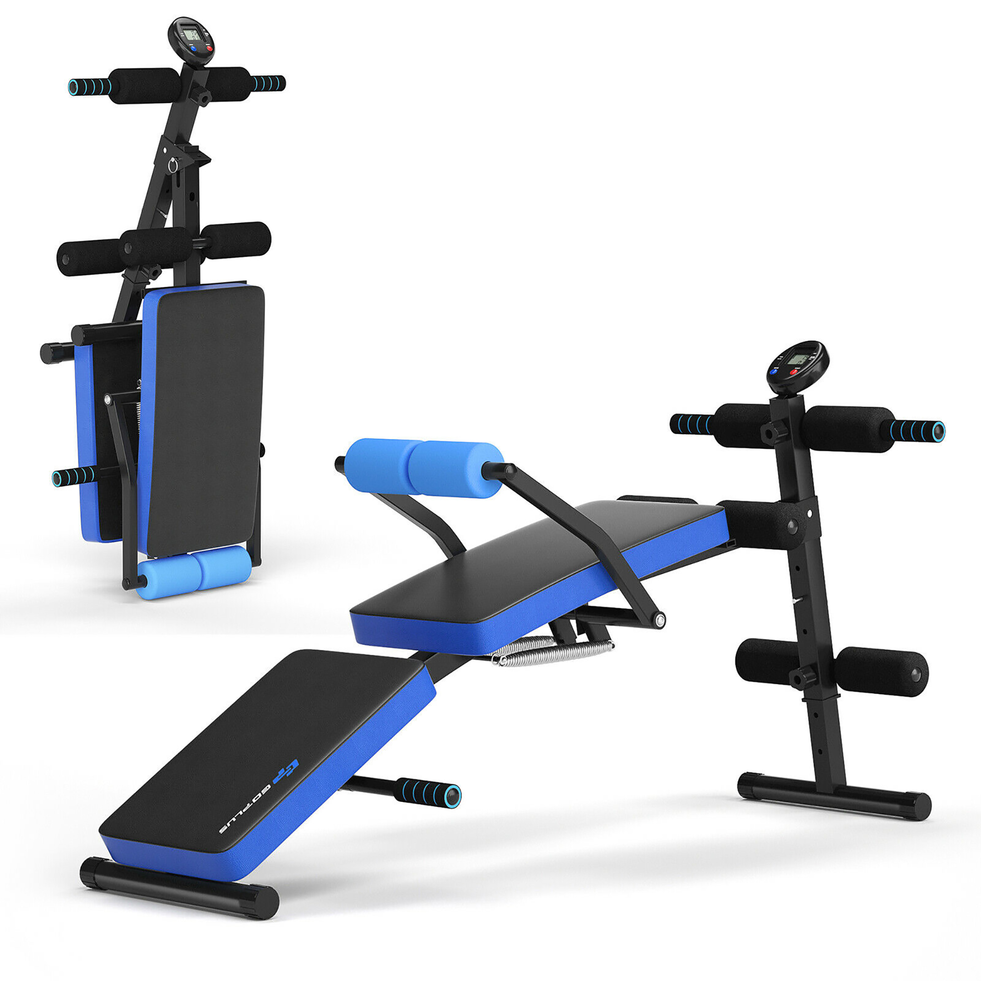 Costway Goplus Multi-Functional Foldable Weight Bench Adjustable Sit-up Board w/ Monitor Blue