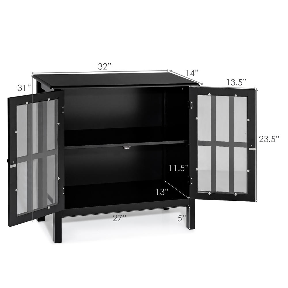 Costway Storage Buffet Cabinet Glass Door Sideboard Console Table Server Black