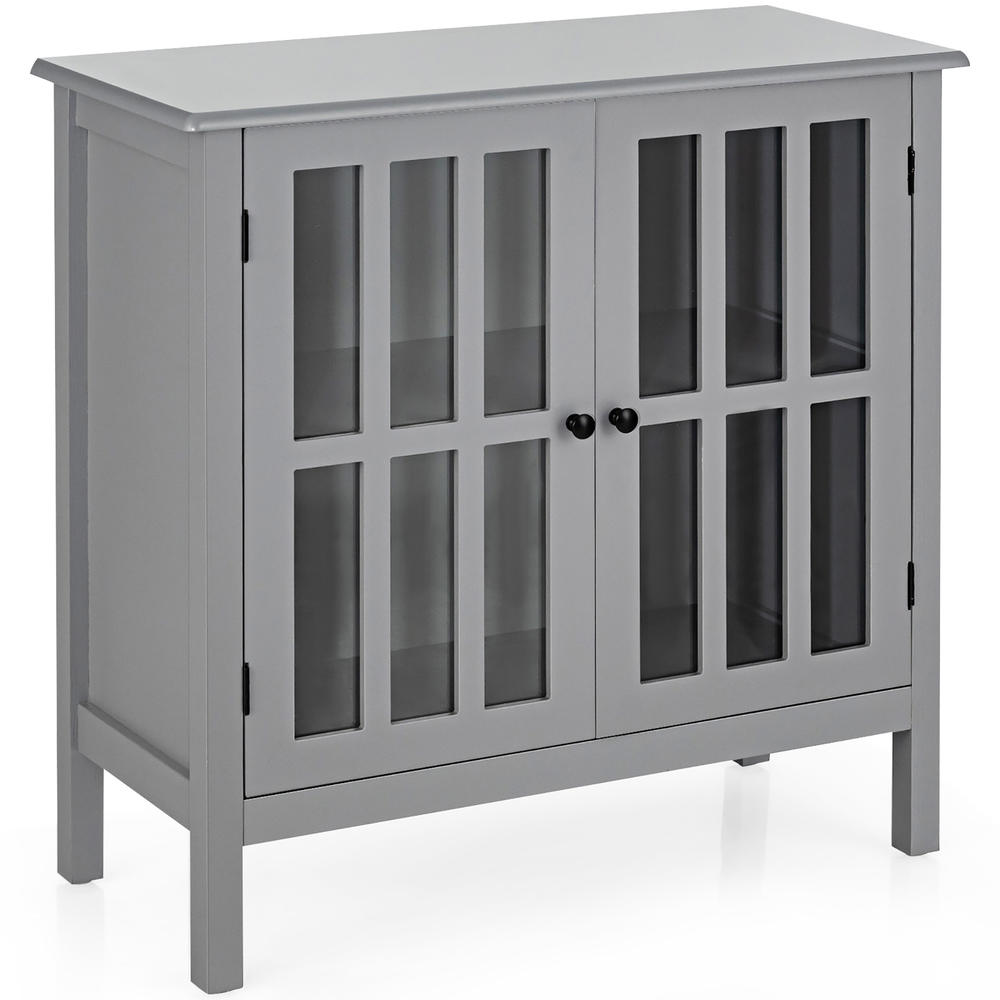 Costway Storage Buffet Cabinet Glass Door Sideboard Console Table Server Gray