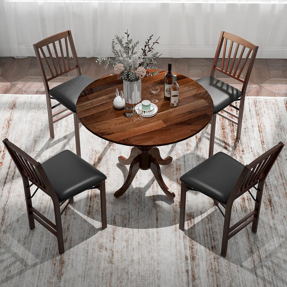 Costway Rustic Dining Table Wooden Dining Table with Round Tabletop & Curved Trestle Legs Walnut