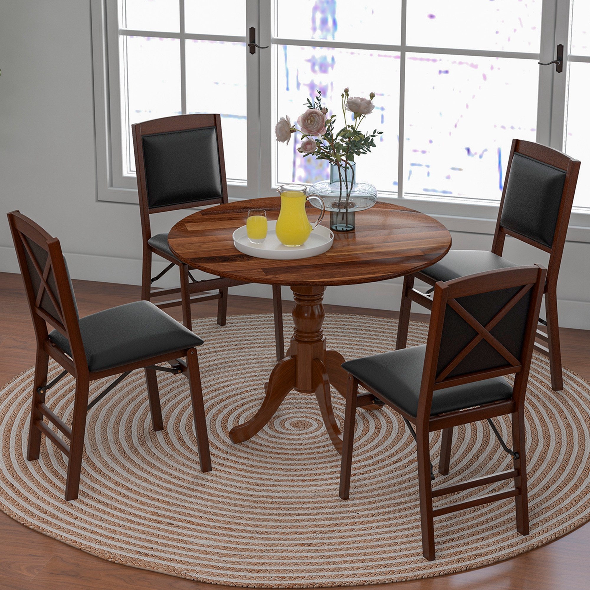 Costway Rustic Dining Table Wooden Dining Table with Round Tabletop & Curved Trestle Legs Walnut