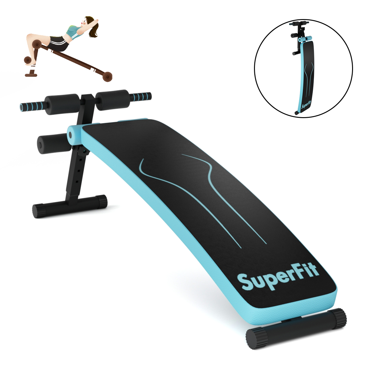Costway SuperFit Folding Weight Bench Adjustable Sit-up Board Workout Slant Bench Blue
