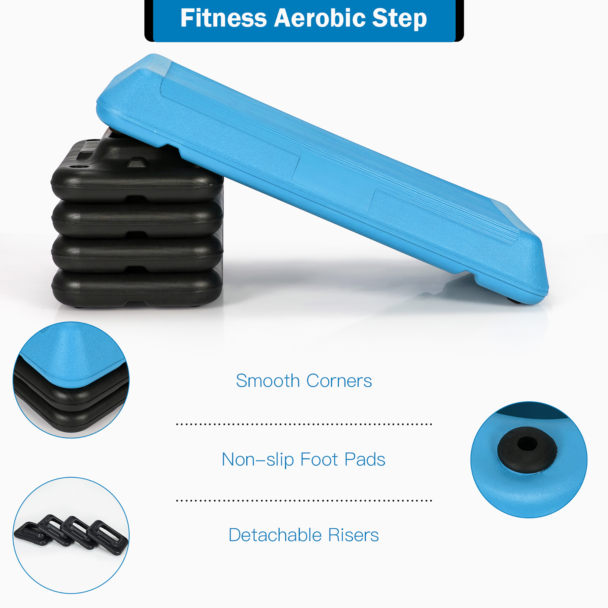Costway 29'' Adjustable Workout Fitness Aerobic Stepper Exercise Platform W/Riser 4'' -6'' -8 Blue