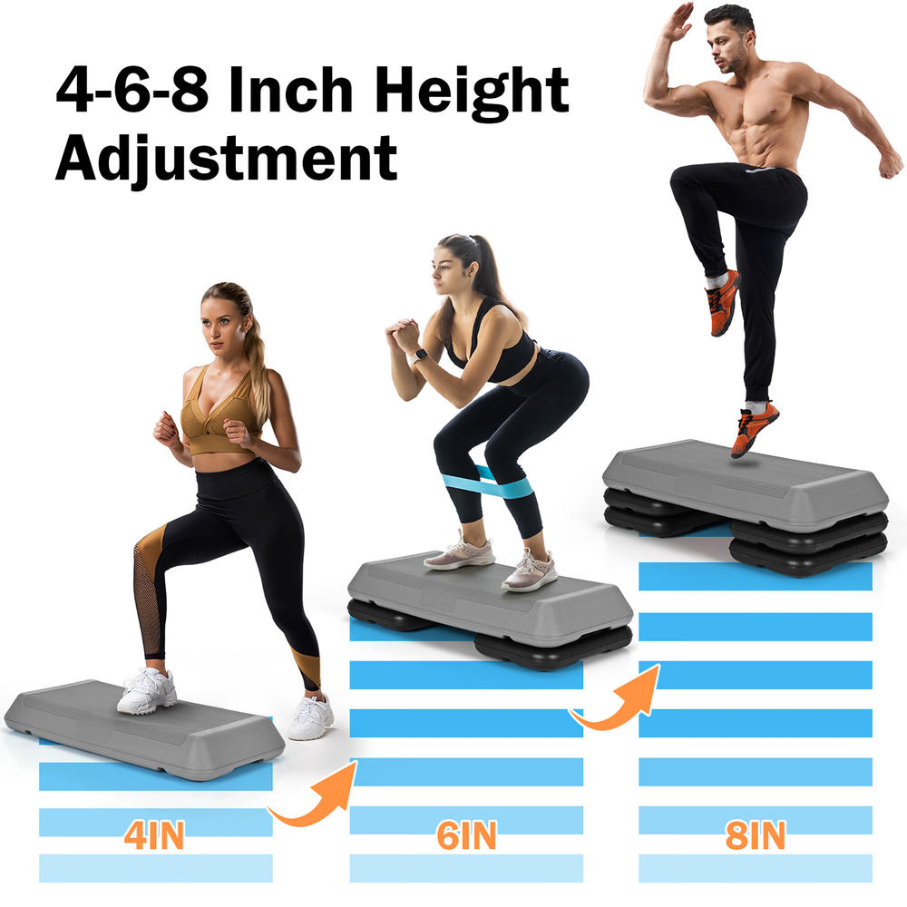 Costway 29'' Adjustable Workout Fitness Aerobic Stepper Exercise Platform W/Riser 4'' -6'' -8 Grey