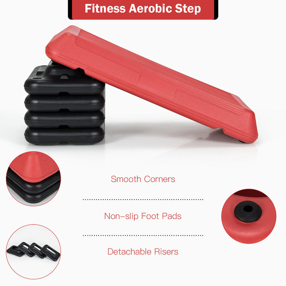 Costway 29'' Adjustable Workout Fitness Aerobic Stepper Exercise Platform W/Riser 4'' -6'' -8 Red