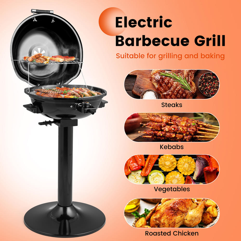 Costway 1600W Electric BBQ Grill with Warming Rack, Temperature Control & Grease Collector
