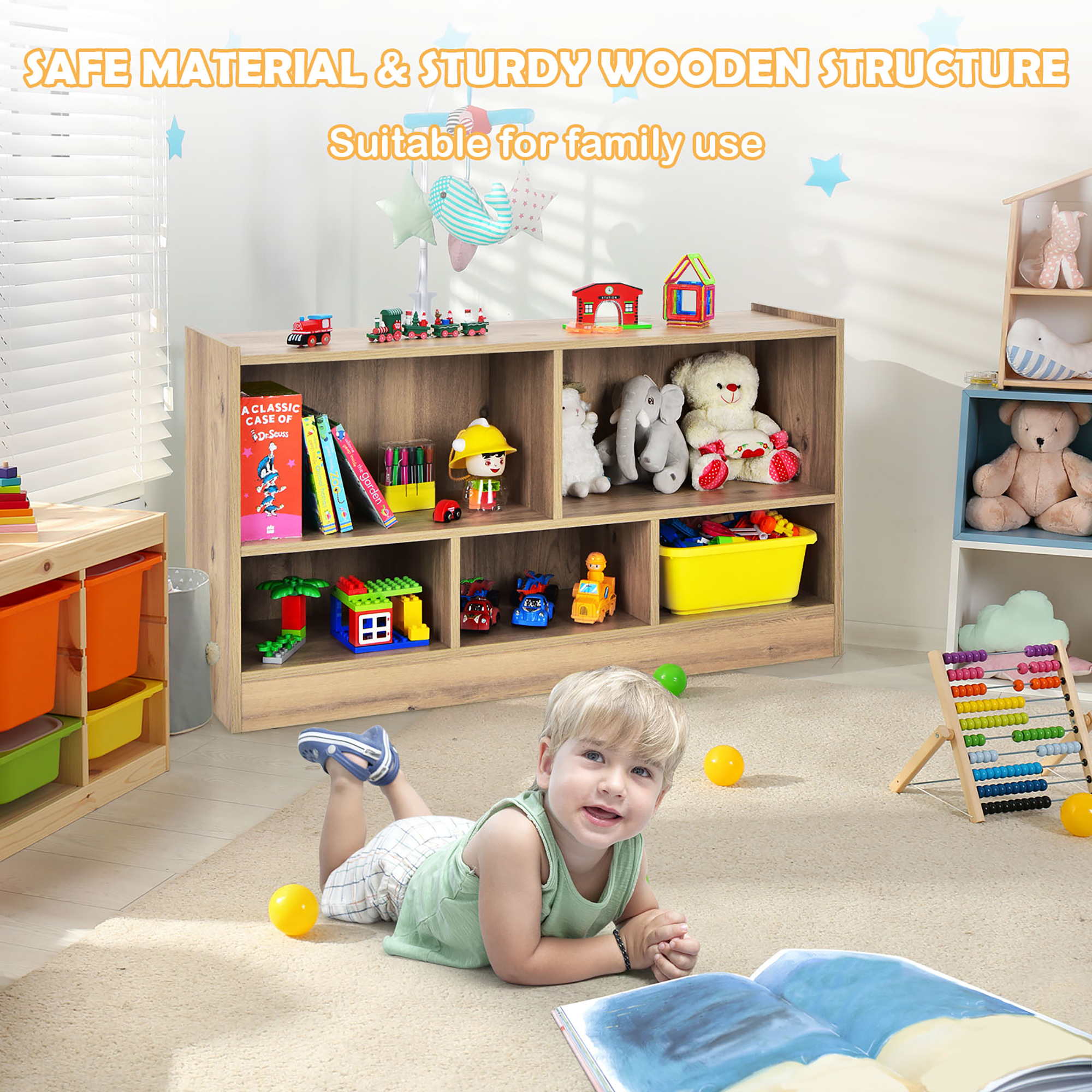 Costway Wooden 5 Cube Chidren Storage Cabinet Bookcase Toy Storage Kids Rooms Classroom