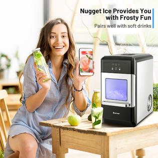 FP10023US-DK Costway Nugget Ice Maker Countertop 44lbs Per Day w/Ice Scoop  and Self-Cleaning