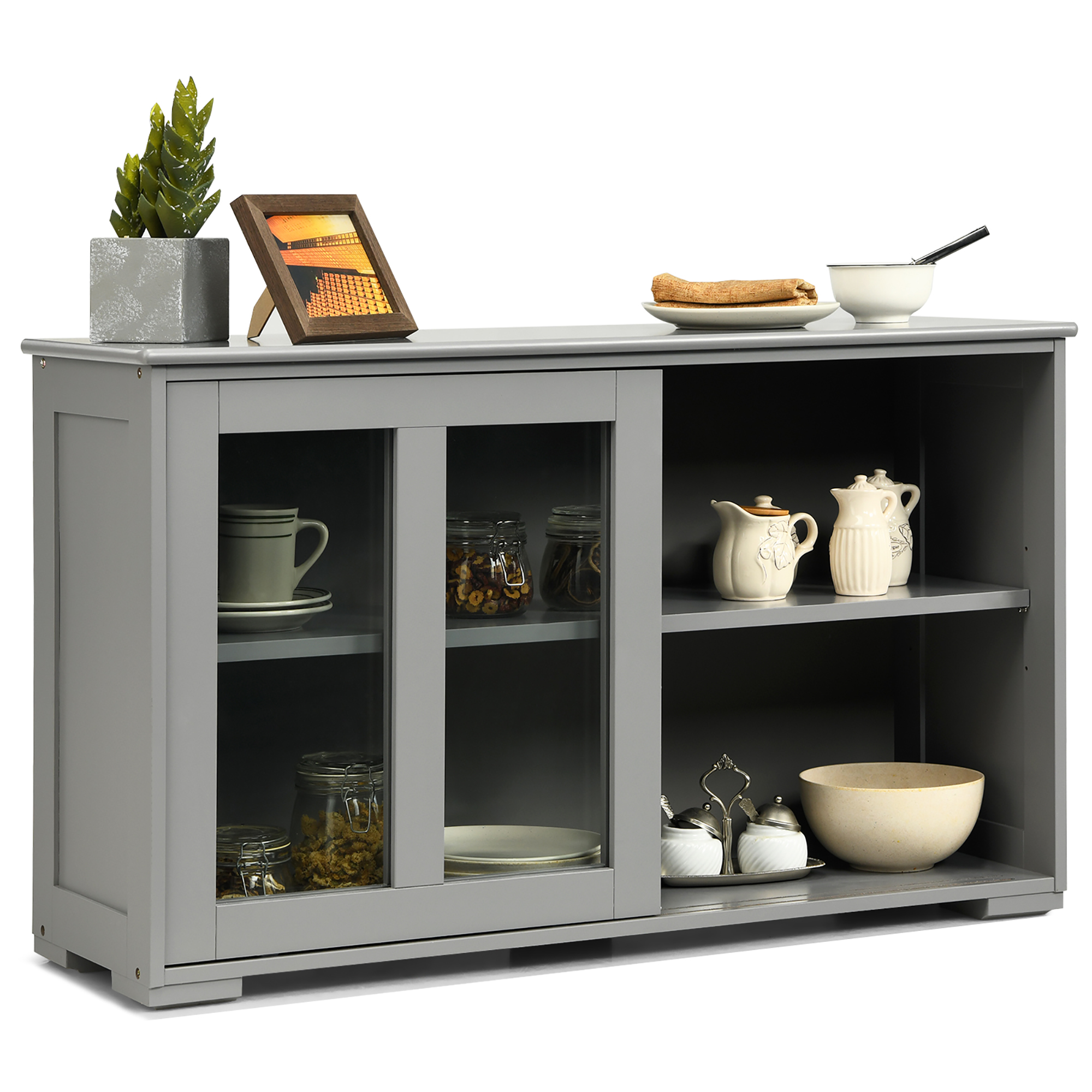 Costway Kitchen Storage Cabinet Sideboard Buffet Cupboard w/ Sliding Door Gray