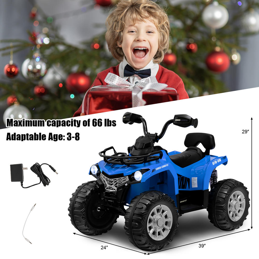 Costway 12V Kids Ride On ATV Electric 4-Wheeler Quad 2 Speeds with Mp3 & Headlights