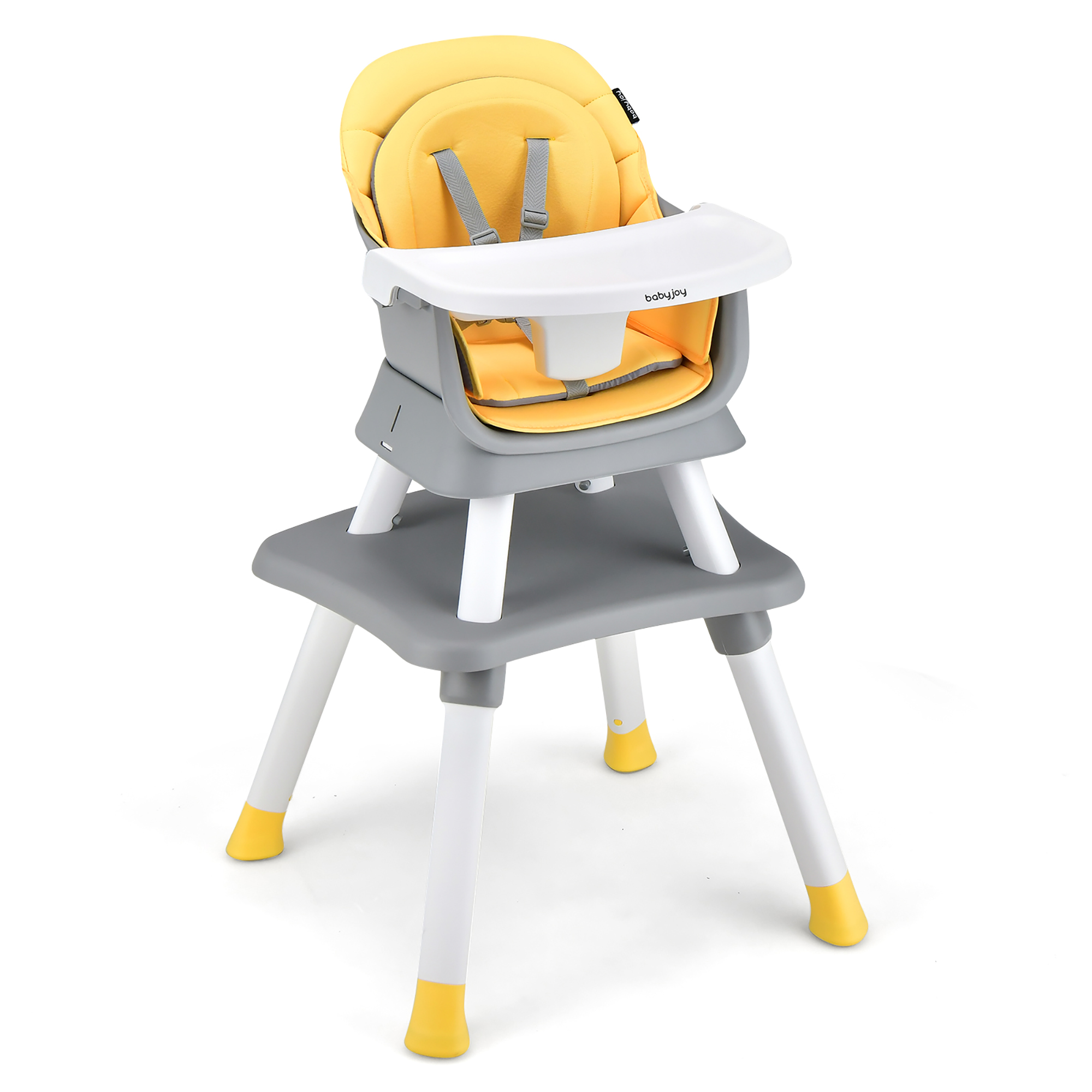 Costway Babyjoy 8-in-1 Baby High Chair Convertible Dining Booster Seat with  Removable Tray Grey/Pink/Yellowith Strip/Black