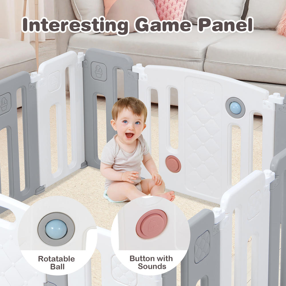 Costway 14 Panels Baby Safety Playpen Kids Safety Activity Play Center w/ Drawing Board
