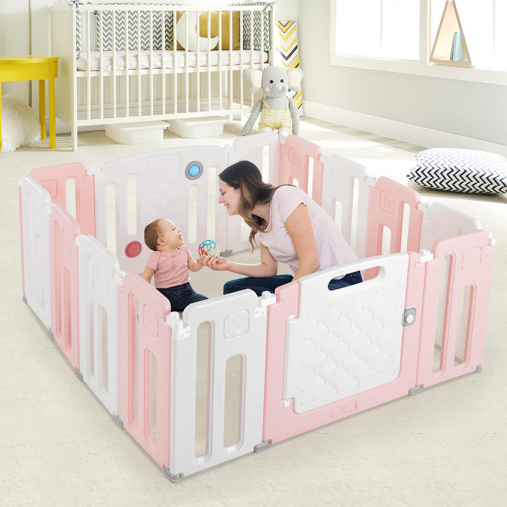 Costway 14 Panels Baby Safety Playpen Kids Safety Activity Play Center w/ Drawing Board