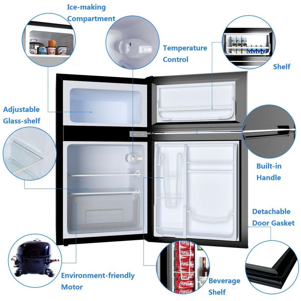 Costway  Refrigerator Small Freezer Cooler Fridge Compact 3.2 cu ft. Unit, Grey
