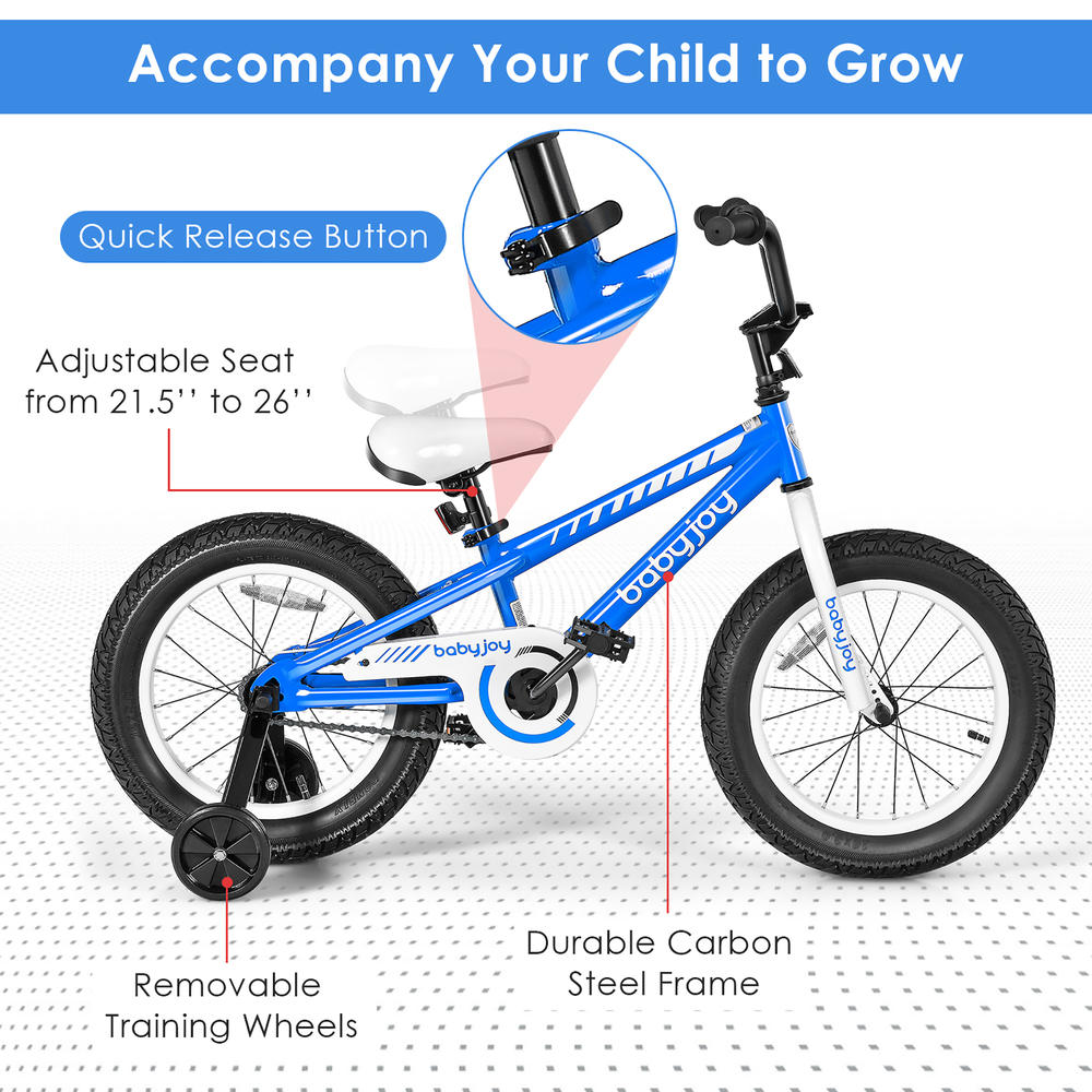 Costway Babyjoy 16'' Kids Bike Bicycle w/ Training Wheels for 5-8 Years Old Girls Boys